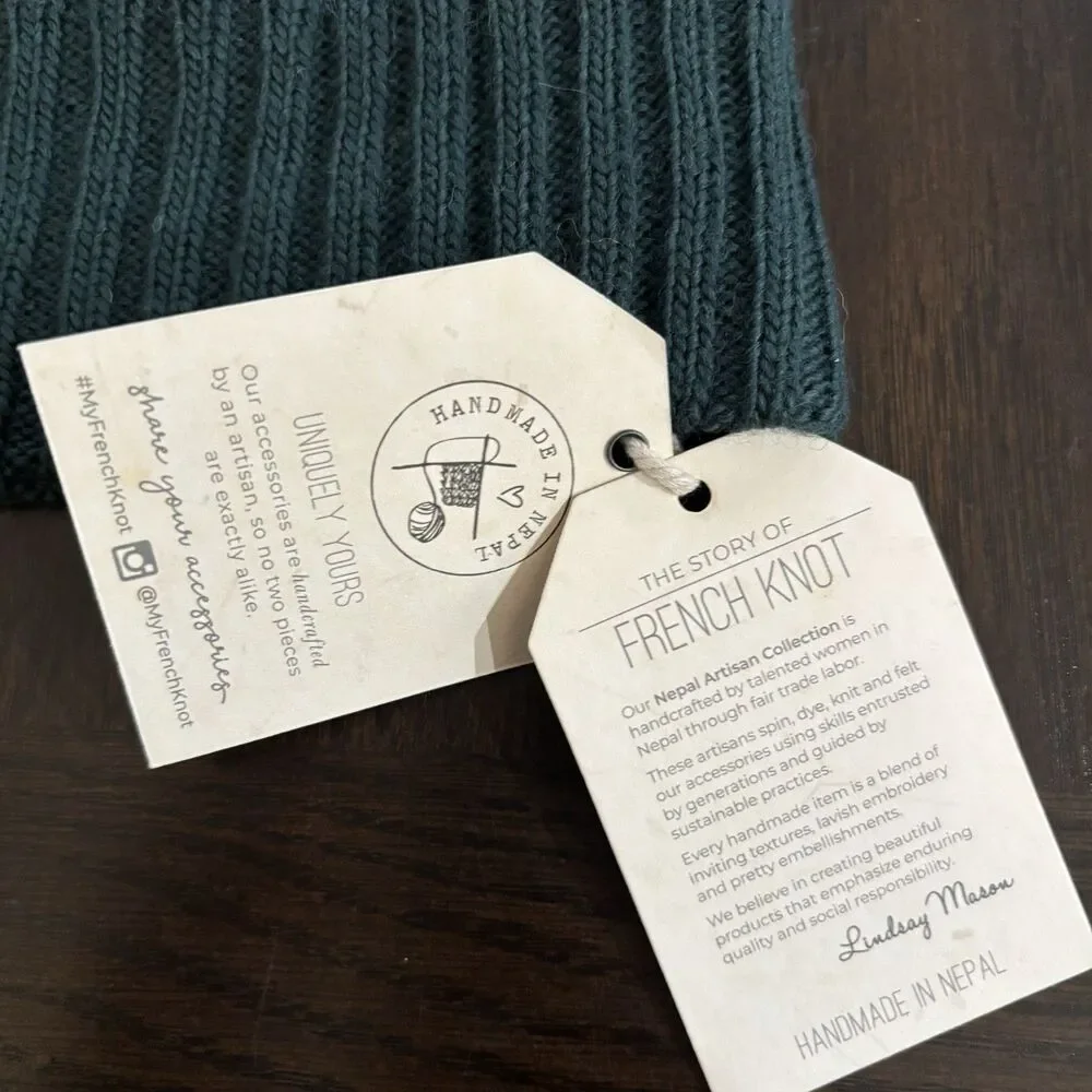 French Knot Shetland Brim Men’s Snow Hat Hand Made In Nepal Wool Blend Isle NWT